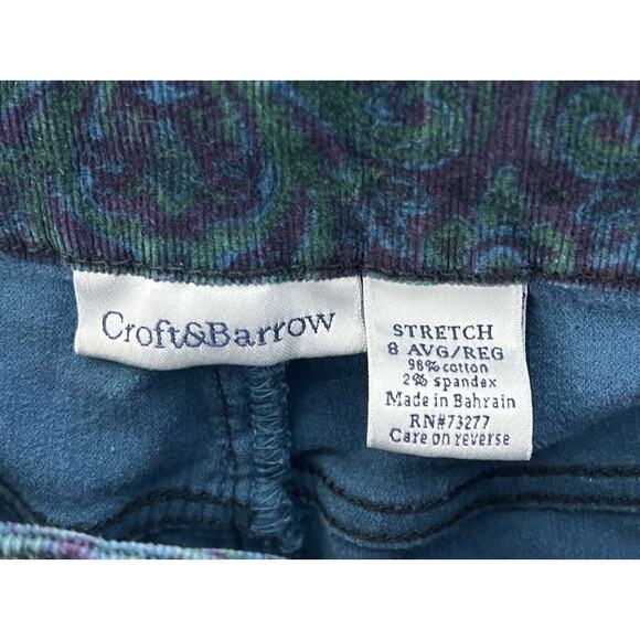 Croft & Barrow Paisley Print Corduroy Jeans Womens Size 8 Stretch Pockets - Picture 3 of 7